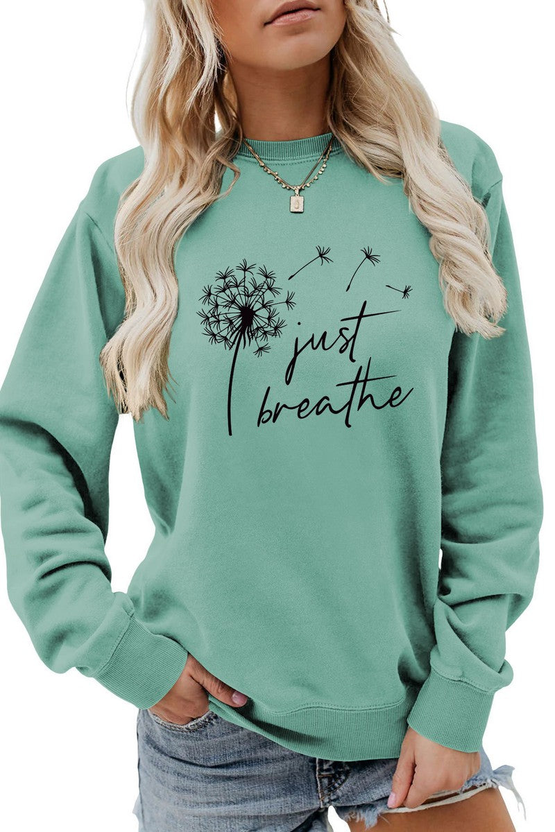 WOMEN DANDELION AND LETTER PRINTING PULLOVER