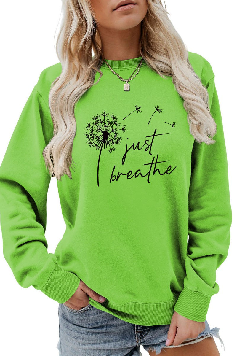 WOMEN DANDELION AND LETTER PRINTING PULLOVER