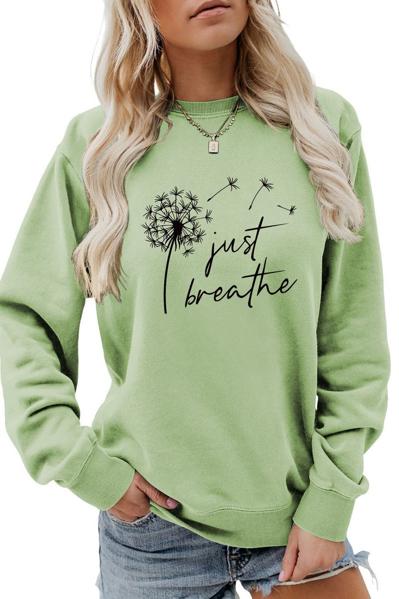 WOMEN DANDELION AND LETTER PRINTING PULLOVER