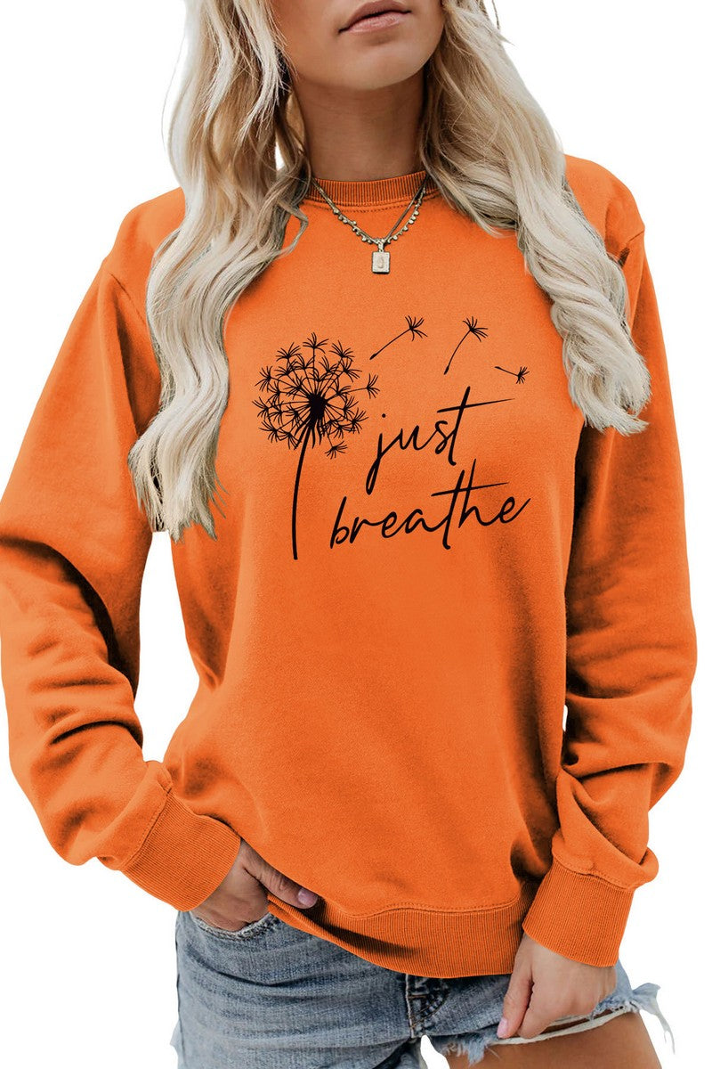 WOMEN DANDELION AND LETTER PRINTING PULLOVER