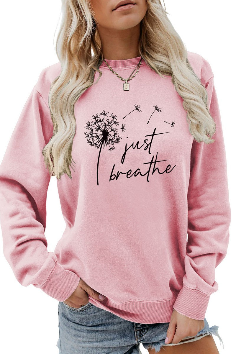 WOMEN DANDELION AND LETTER PRINTING PULLOVER