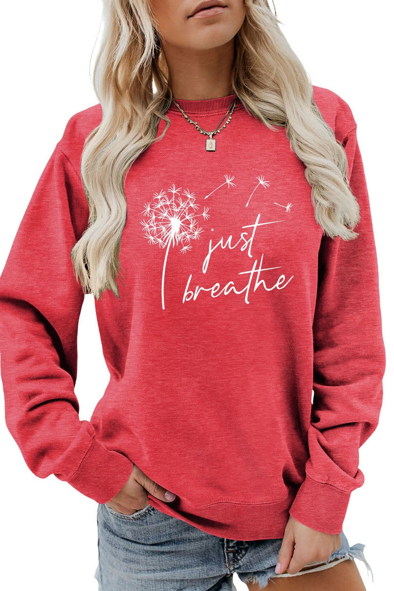 WOMEN DANDELION AND LETTER PRINTING PULLOVER