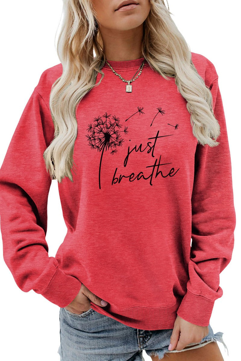 WOMEN DANDELION AND LETTER PRINTING PULLOVER