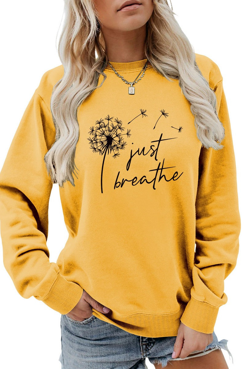 WOMEN DANDELION AND LETTER PRINTING PULLOVER