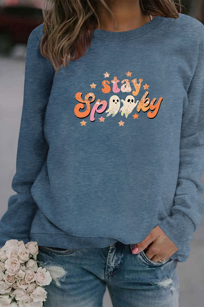 WOMEN STAY SPOOKY PRINTING PULLOVER T SHIRT