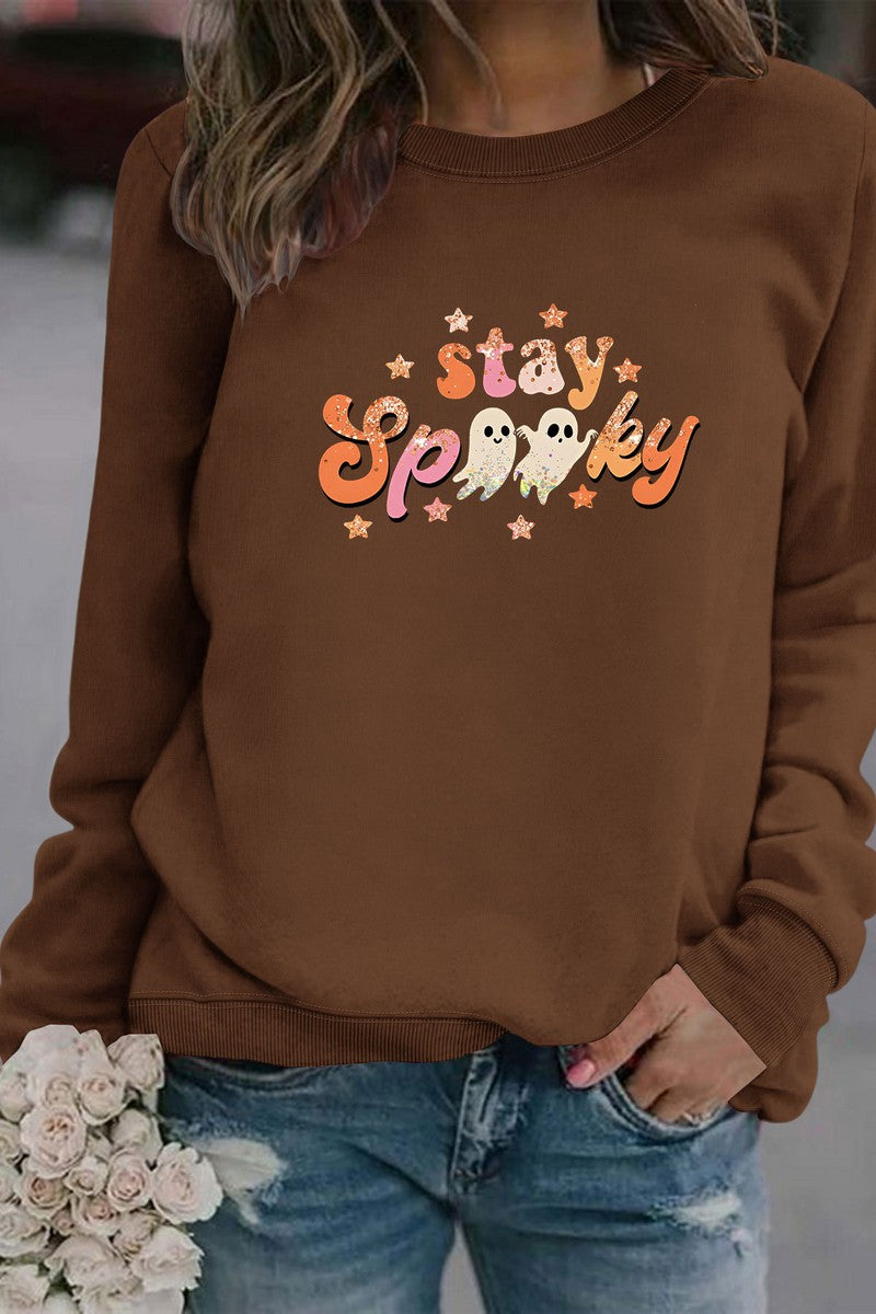 WOMEN STAY SPOOKY PRINTING PULLOVER T SHIRT