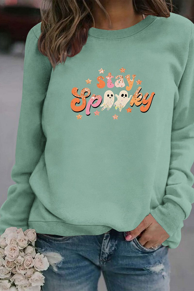 WOMEN STAY SPOOKY PRINTING PULLOVER T SHIRT