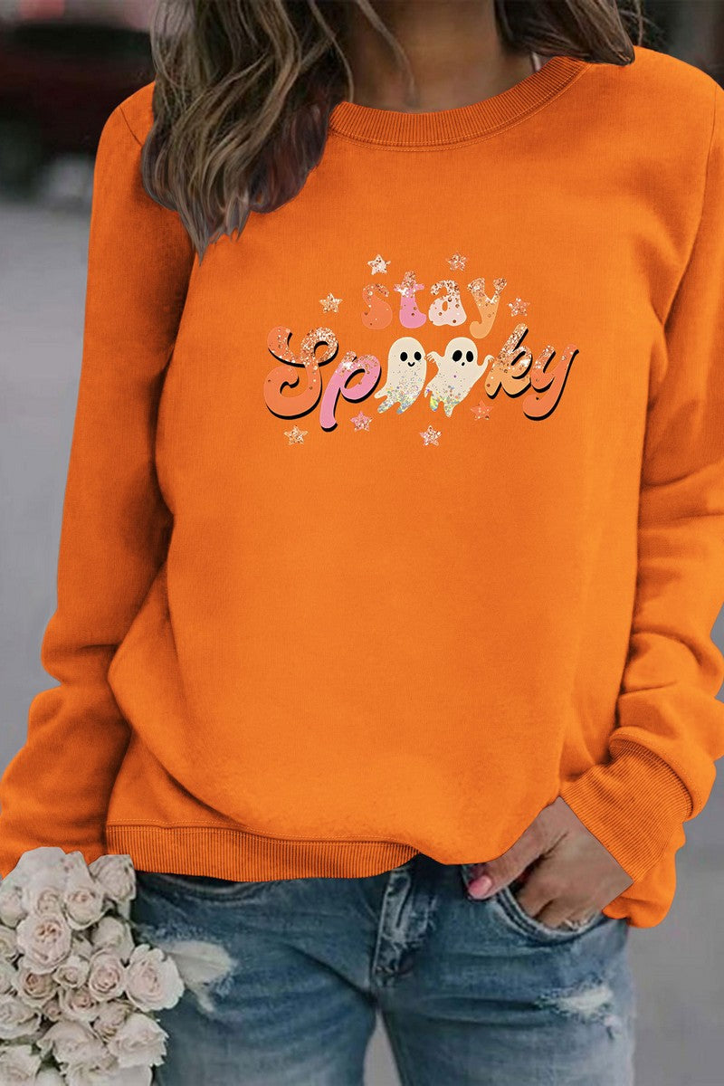 WOMEN STAY SPOOKY PRINTING PULLOVER T SHIRT