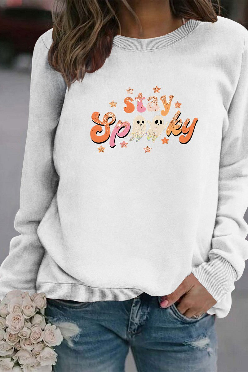 WOMEN STAY SPOOKY PRINTING PULLOVER T SHIRT