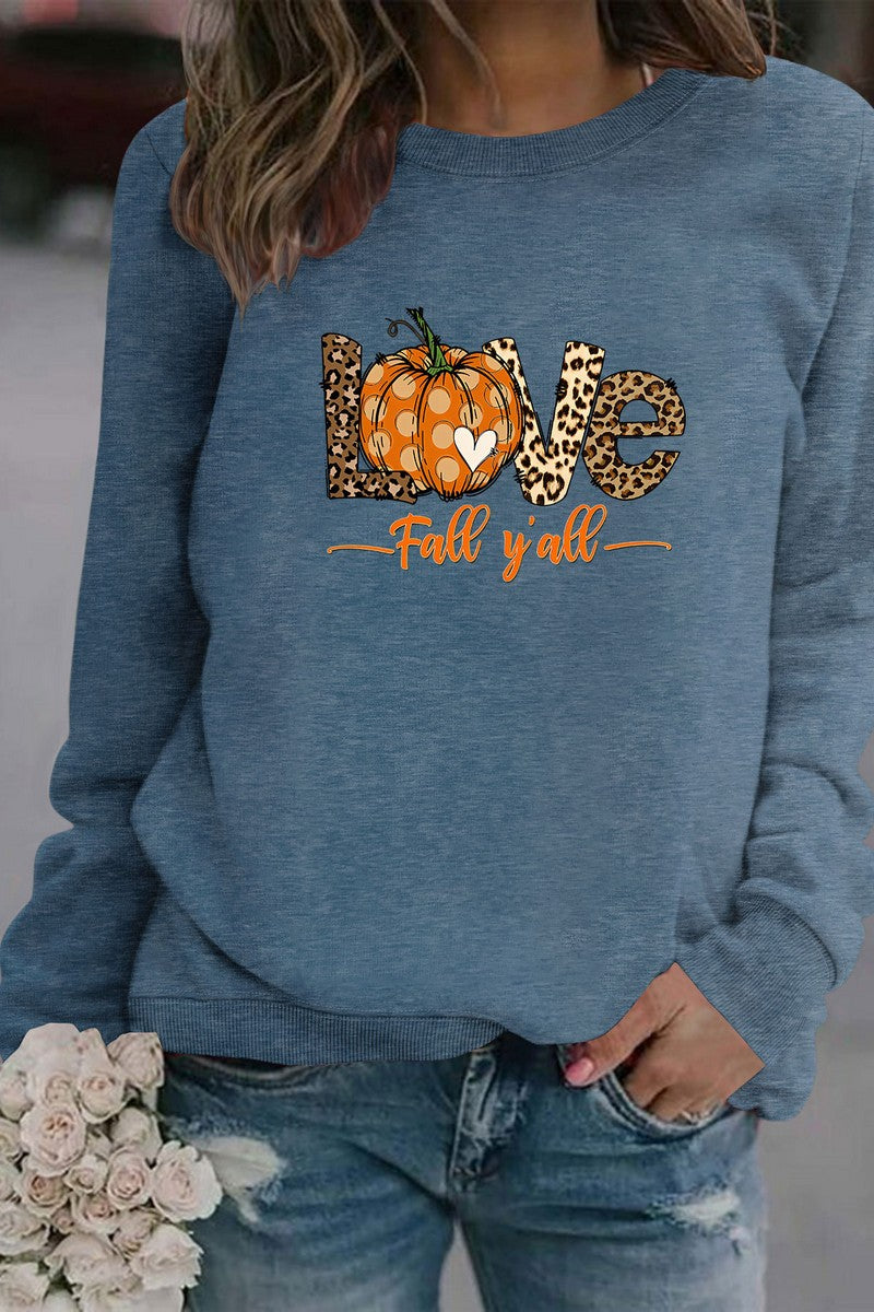 WOMEN FALL LOVE PRINTING LONG SLEEVE PULLOVER TOP