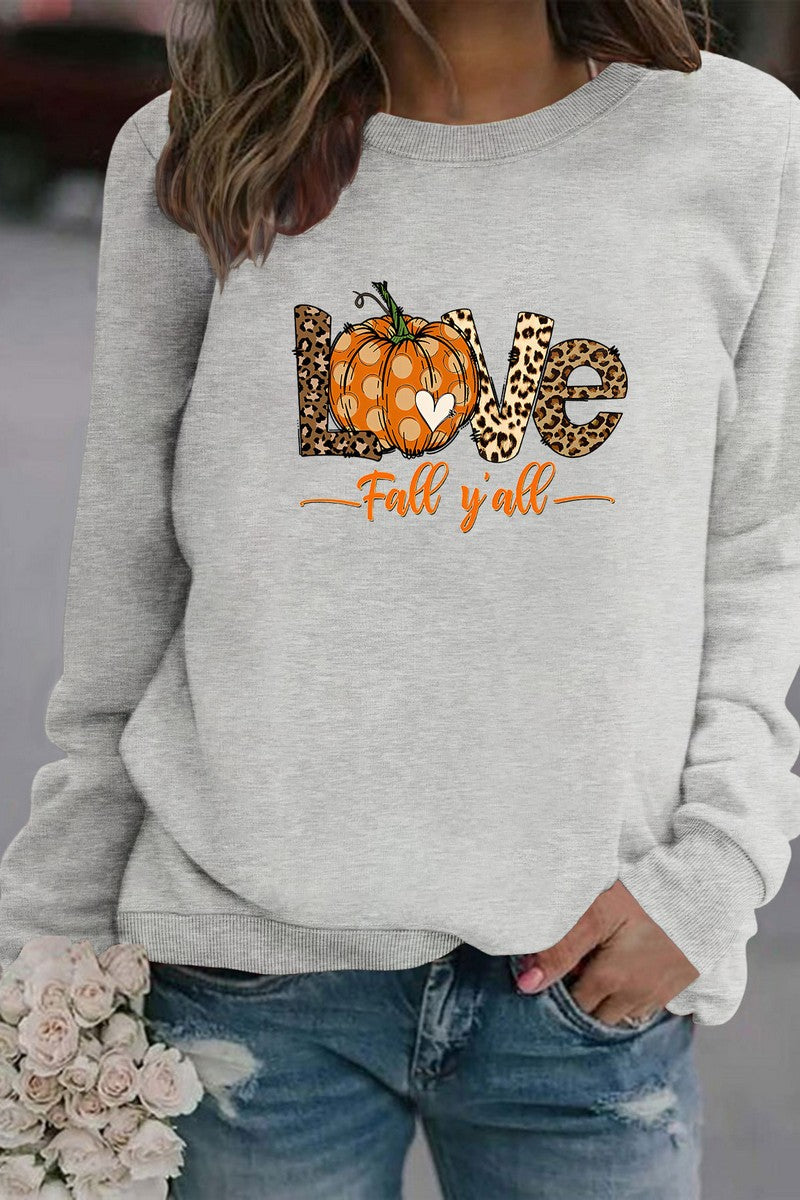 WOMEN FALL LOVE PRINTING LONG SLEEVE PULLOVER TOP