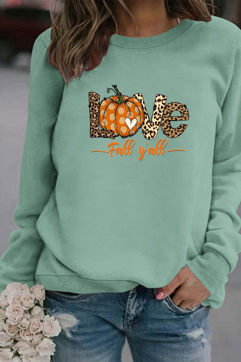 WOMEN FALL LOVE PRINTING LONG SLEEVE PULLOVER TOP