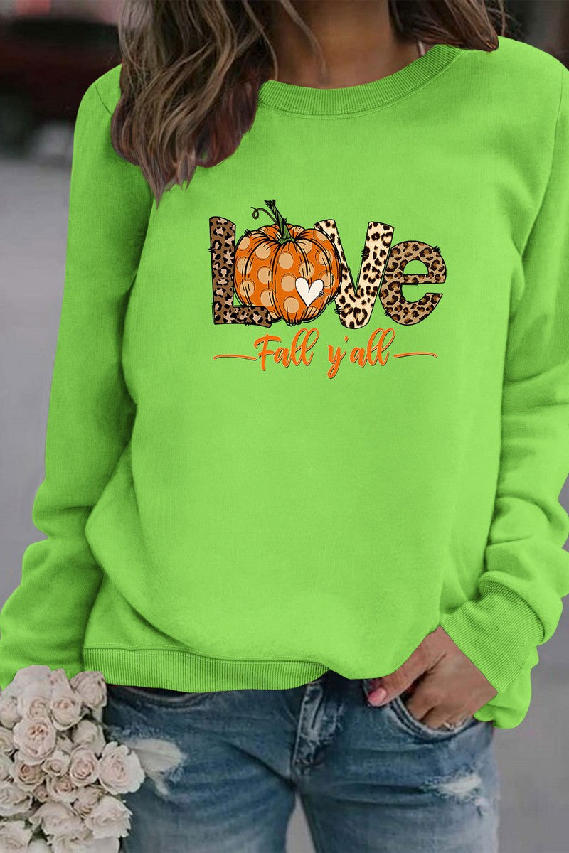 WOMEN FALL LOVE PRINTING LONG SLEEVE PULLOVER TOP