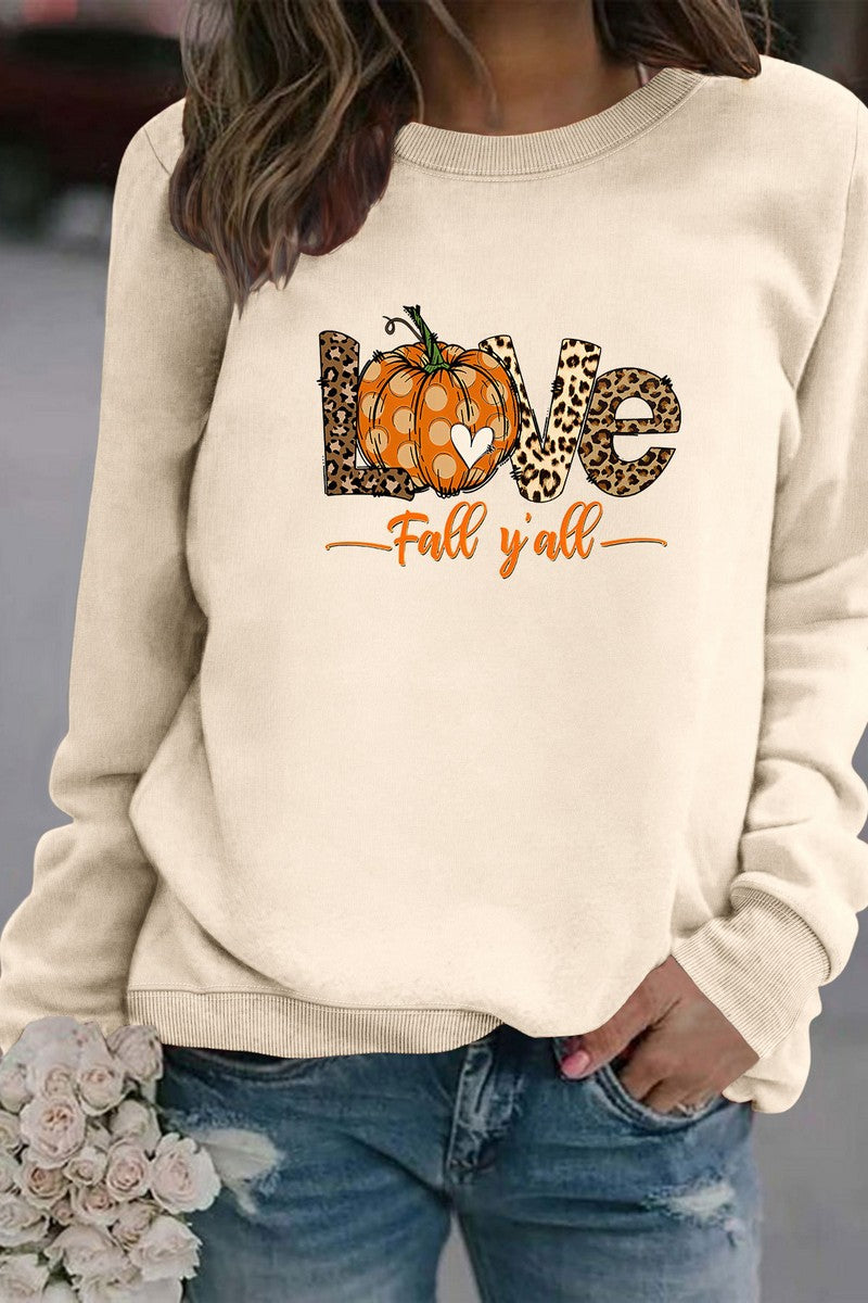 WOMEN FALL LOVE PRINTING LONG SLEEVE PULLOVER TOP