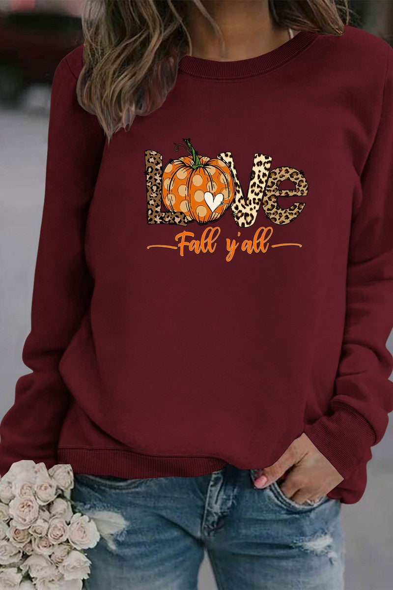 WOMEN FALL LOVE PRINTING LONG SLEEVE PULLOVER TOP