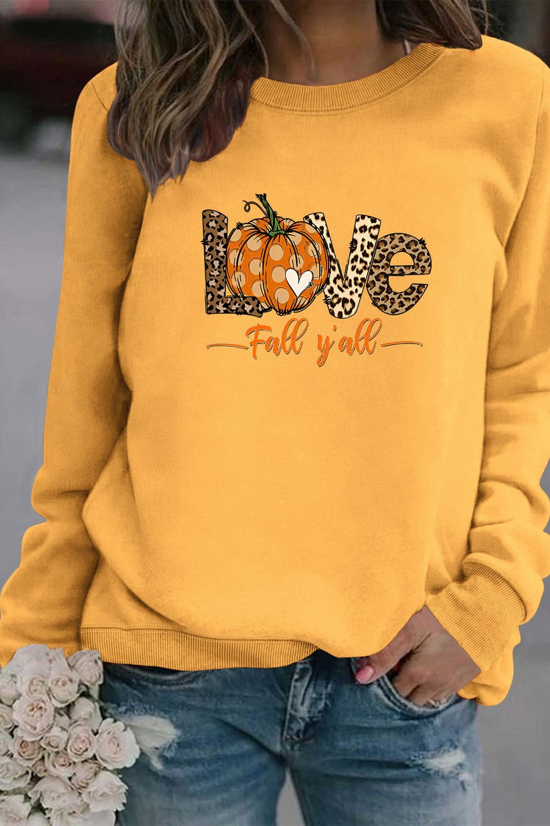 WOMEN FALL LOVE PRINTING LONG SLEEVE PULLOVER TOP