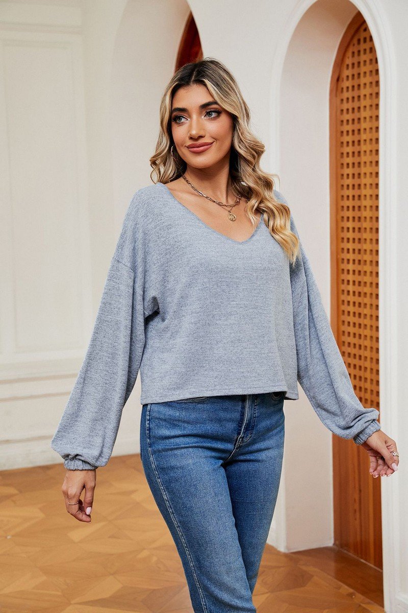 WOMEN LOOSE FIT ROUND NECK LONG SLEEVE BASIC TEE