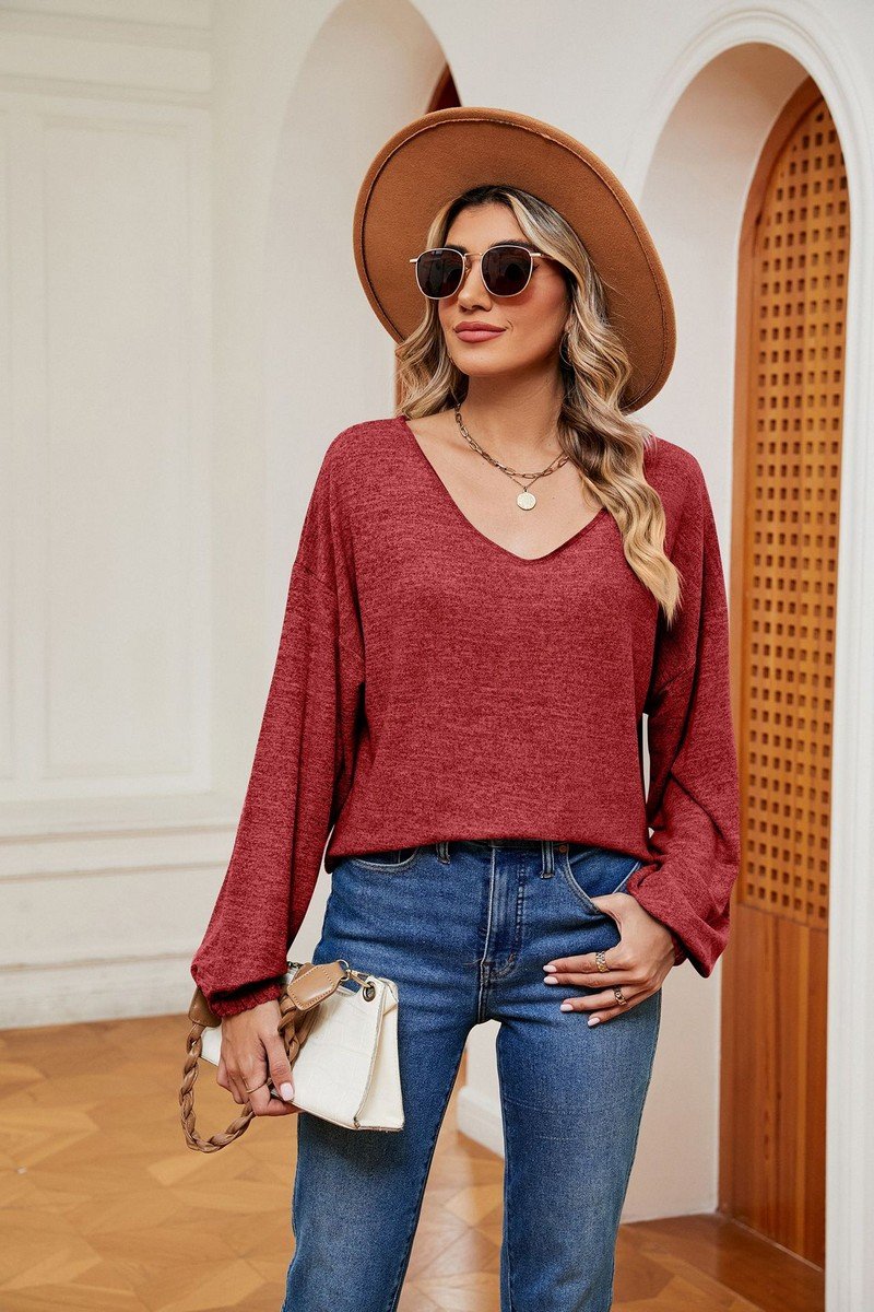 WOMEN LOOSE FIT ROUND NECK LONG SLEEVE BASIC TEE