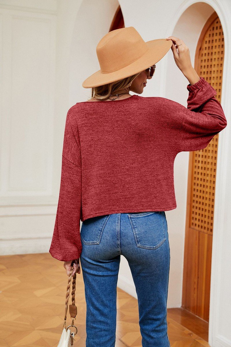 WOMEN LOOSE FIT ROUND NECK LONG SLEEVE BASIC TEE