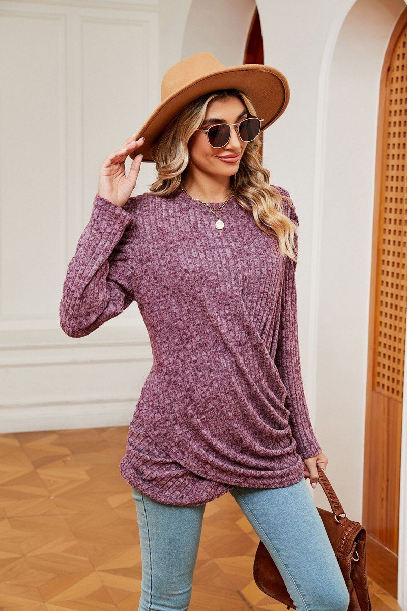 WOMEN LOOSE FIT LONG TUNIC LENGTH PUFF SLEEVE TEE