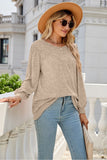 WOMEN LONG SLEEVE ROUND NECK BASIC SOLID T SHIRT