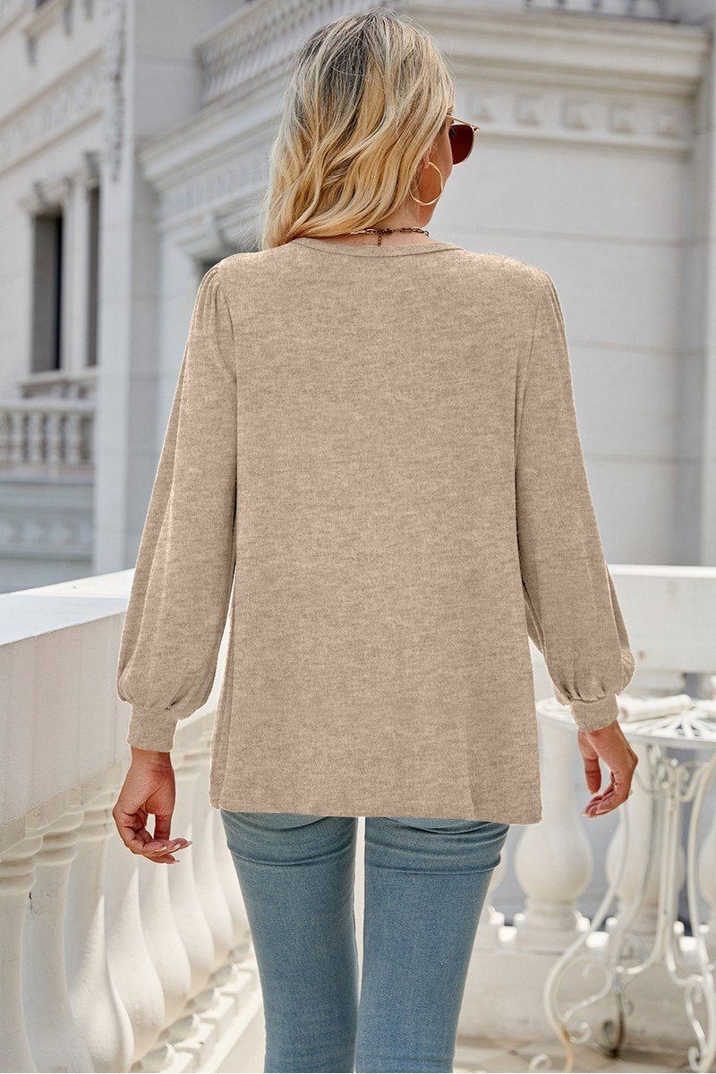 WOMEN LONG SLEEVE ROUND NECK BASIC SOLID T SHIRT