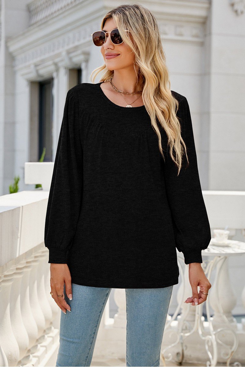 WOMEN LONG SLEEVE ROUND NECK BASIC SOLID T SHIRT