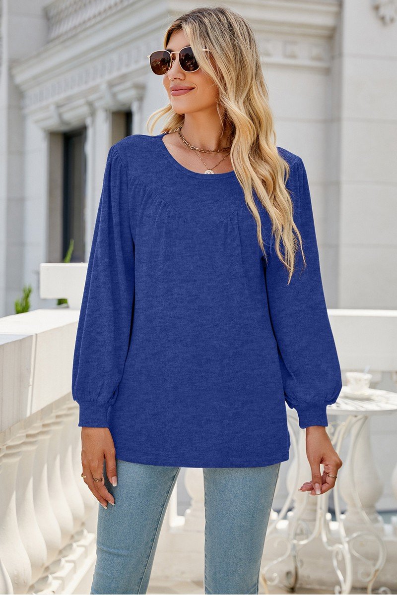 WOMEN LONG SLEEVE ROUND NECK BASIC SOLID T SHIRT