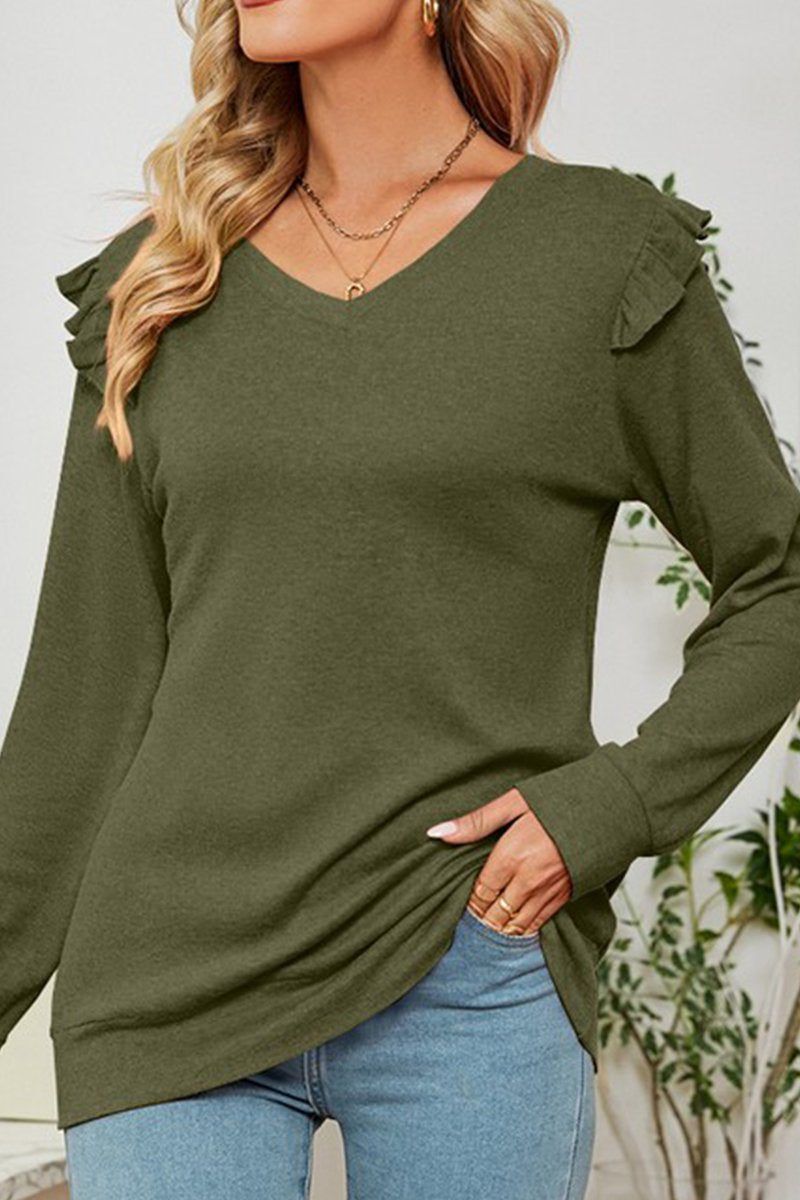 WOMEN RUFFLED ANGEL SLEEVE CASUAL T SHIRT