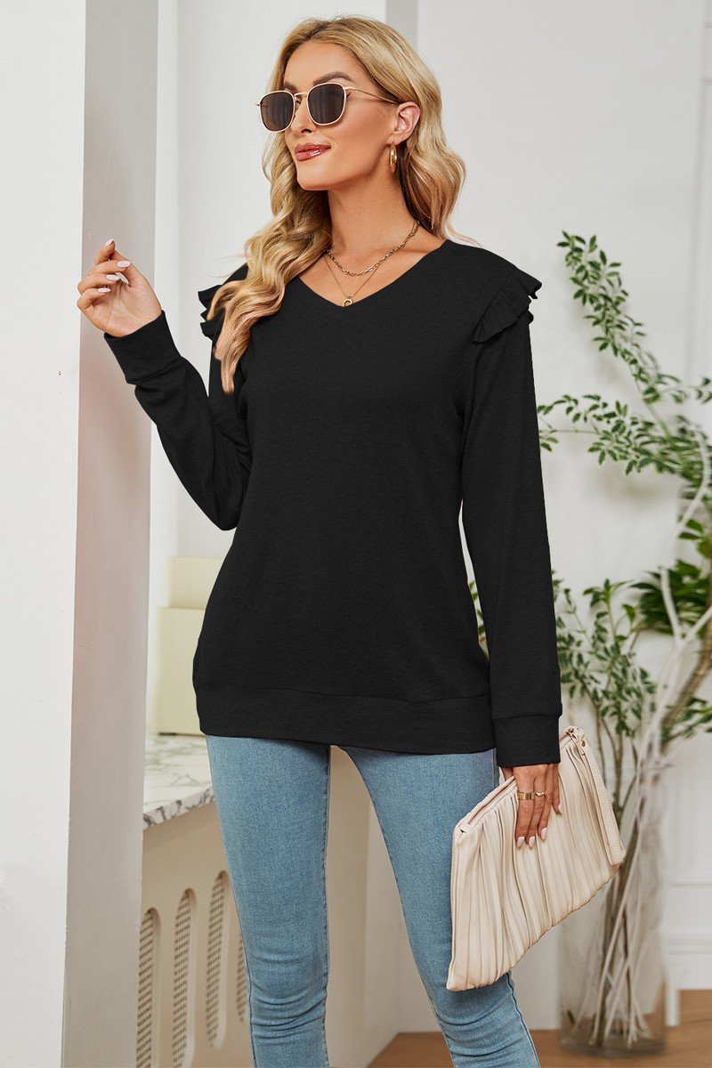 WOMEN RUFFLED ANGEL SLEEVE CASUAL T SHIRT