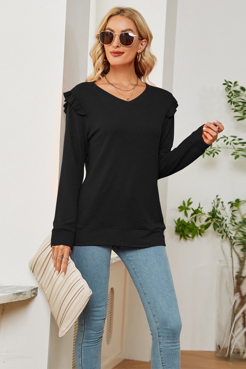 WOMEN RUFFLED ANGEL SLEEVE CASUAL T SHIRT