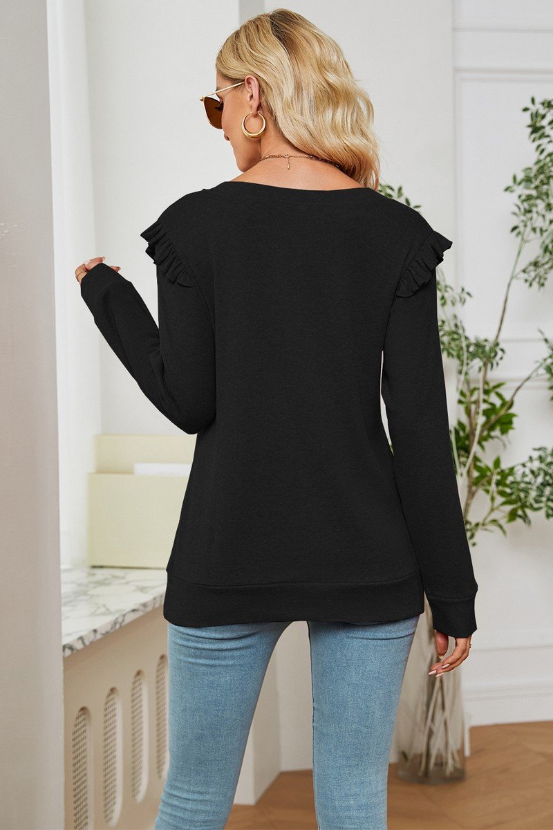 WOMEN RUFFLED ANGEL SLEEVE CASUAL T SHIRT