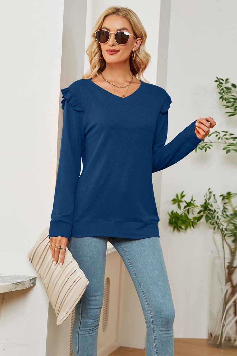 WOMEN RUFFLED ANGEL SLEEVE CASUAL T SHIRT