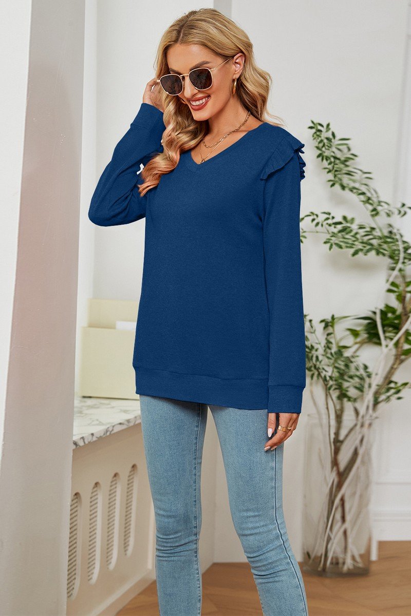 WOMEN RUFFLED ANGEL SLEEVE CASUAL T SHIRT