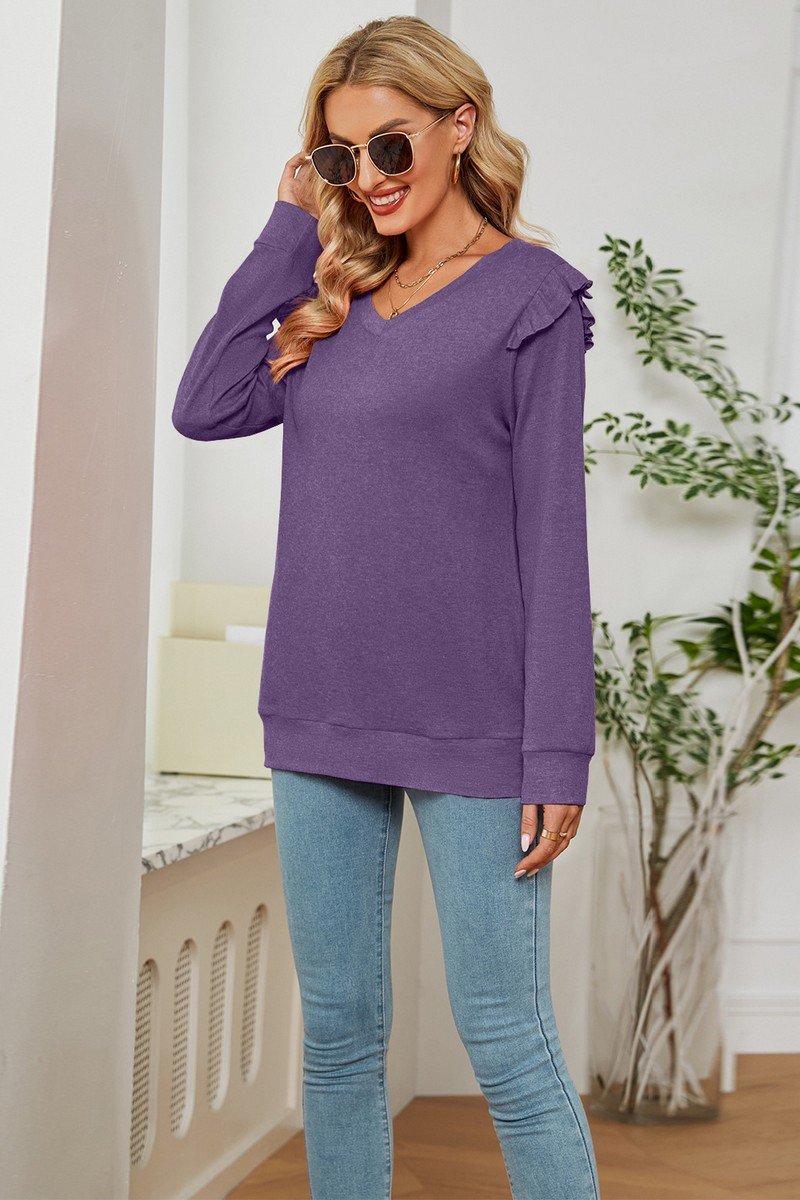 WOMEN RUFFLED ANGEL SLEEVE CASUAL T SHIRT