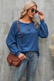 WOMEN LOOSE FIT HENLEY NECK RIBBED PULLOVER TEE