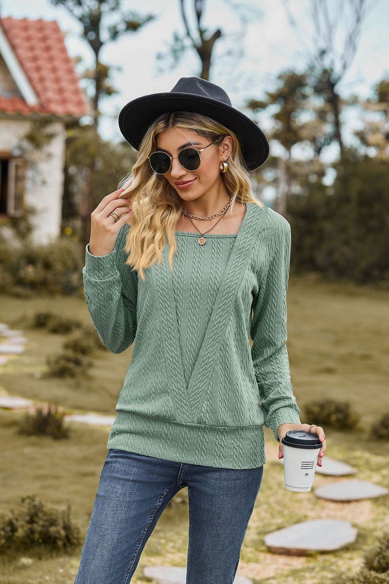 WOMEN TWIST CABLE STITCHED LONG SLEEVE TEE