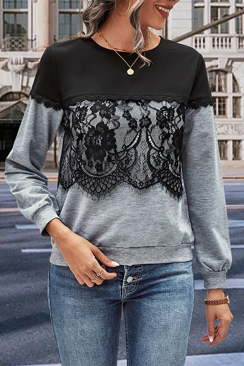 WOMEN LACE TRIM LAYERED ROUND NECK DANDY T SHIRT