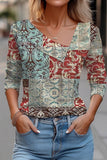 WOMEN MULTI PATTERNED LONG SLEEVE DANDY TEE SHIRT