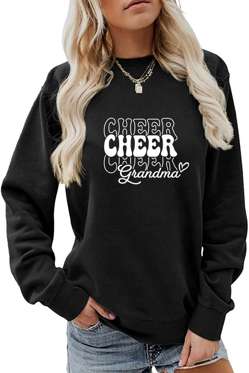 WOMEN CHEER LETTER PRINTING LOOSE FIT PULLOVER