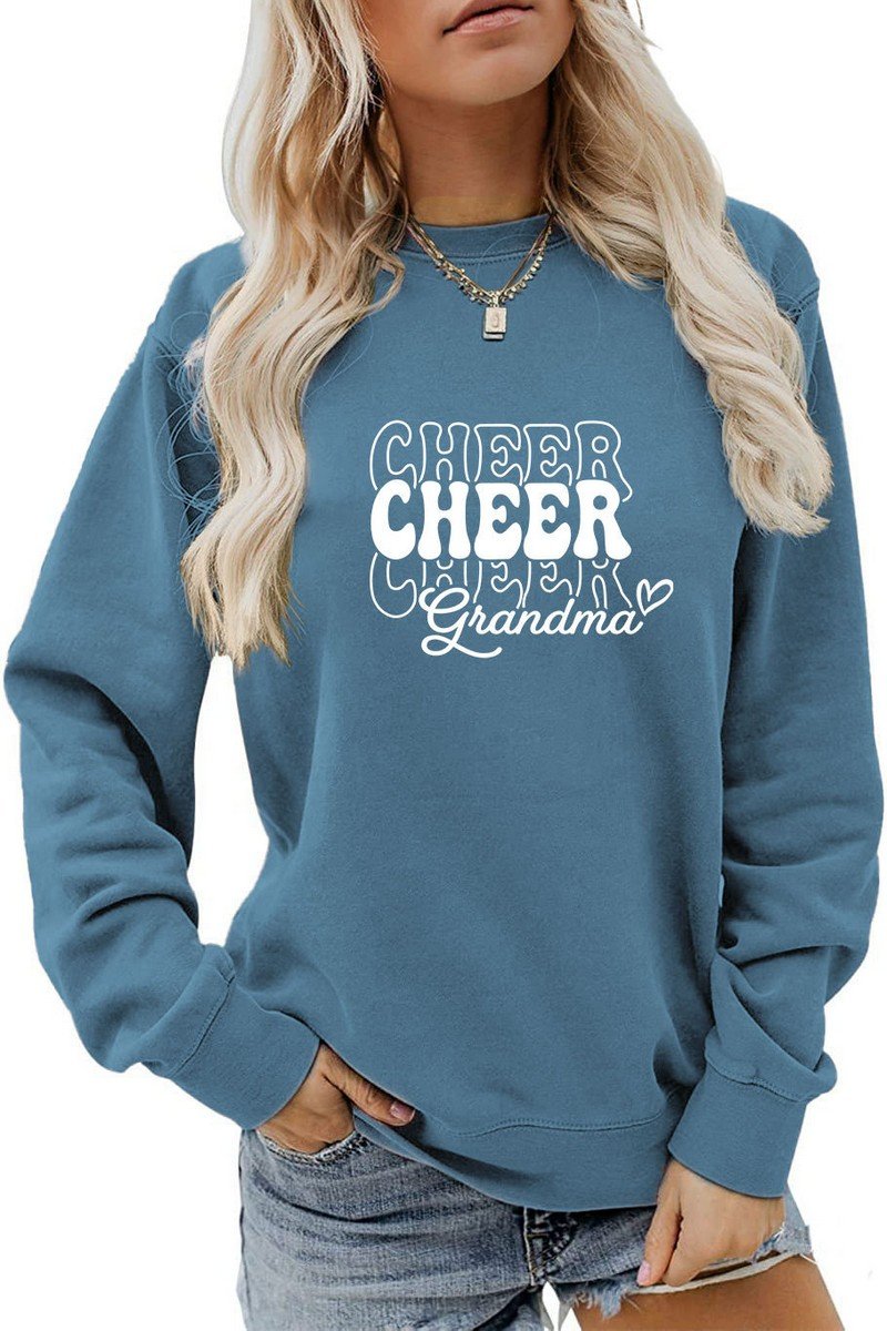 WOMEN CHEER LETTER PRINTING LOOSE FIT PULLOVER