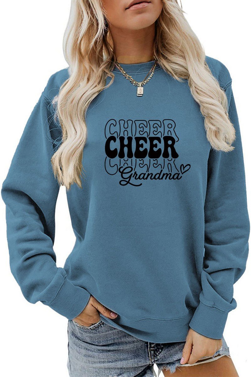 WOMEN CHEER LETTER PRINTING LOOSE FIT PULLOVER