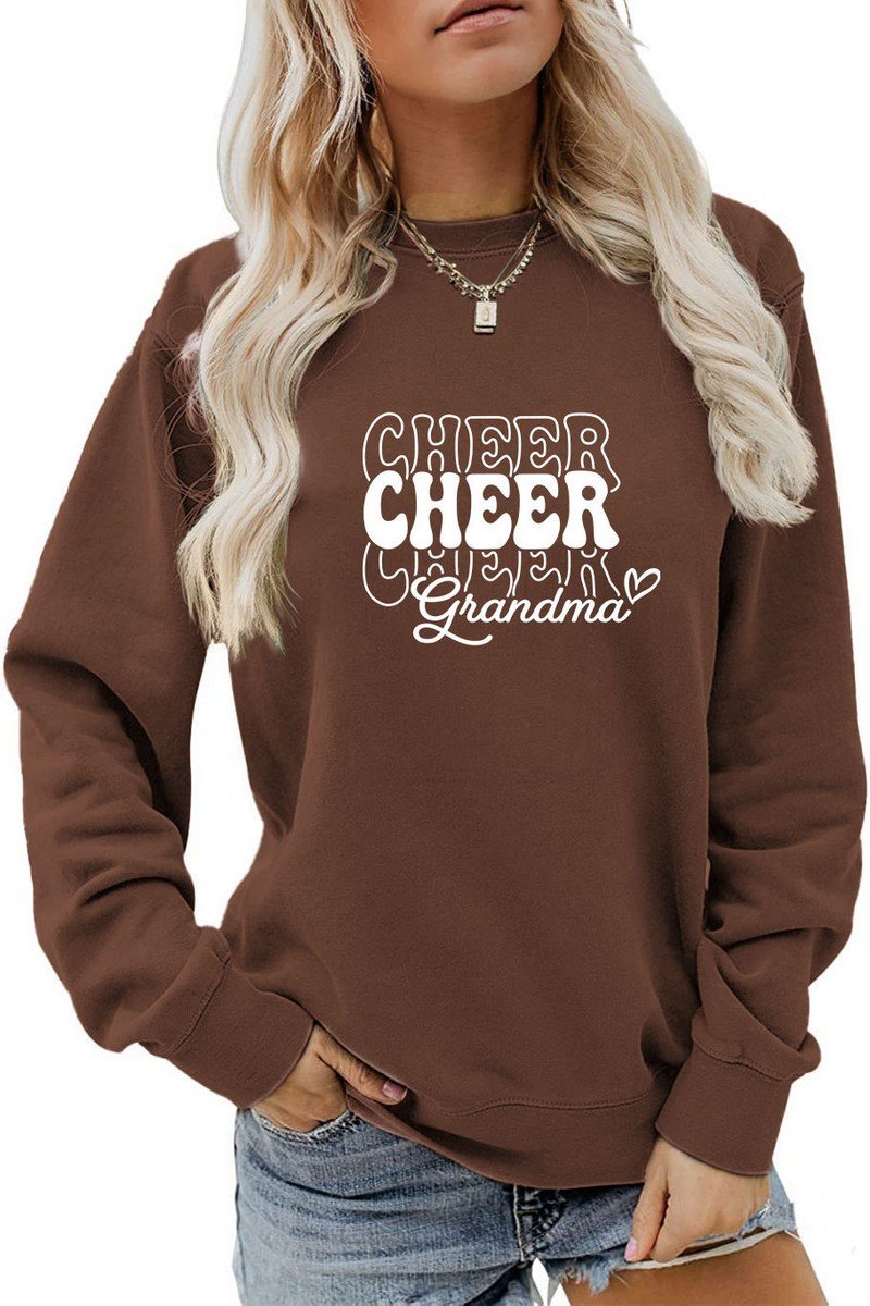 WOMEN CHEER LETTER PRINTING LOOSE FIT PULLOVER