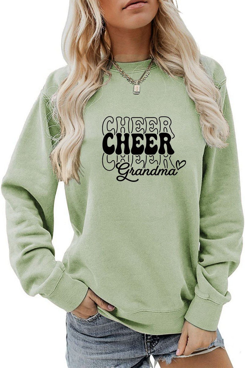 WOMEN CHEER LETTER PRINTING LOOSE FIT PULLOVER