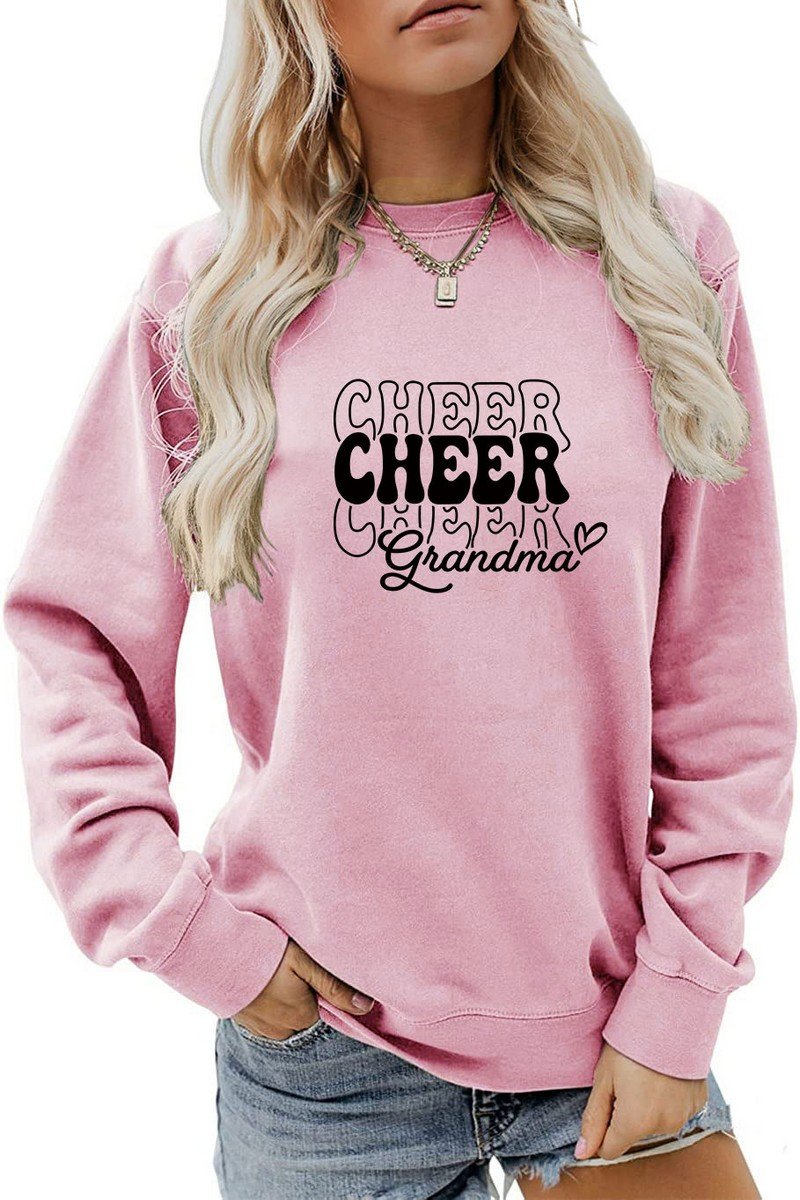 WOMEN CHEER LETTER PRINTING LOOSE FIT PULLOVER