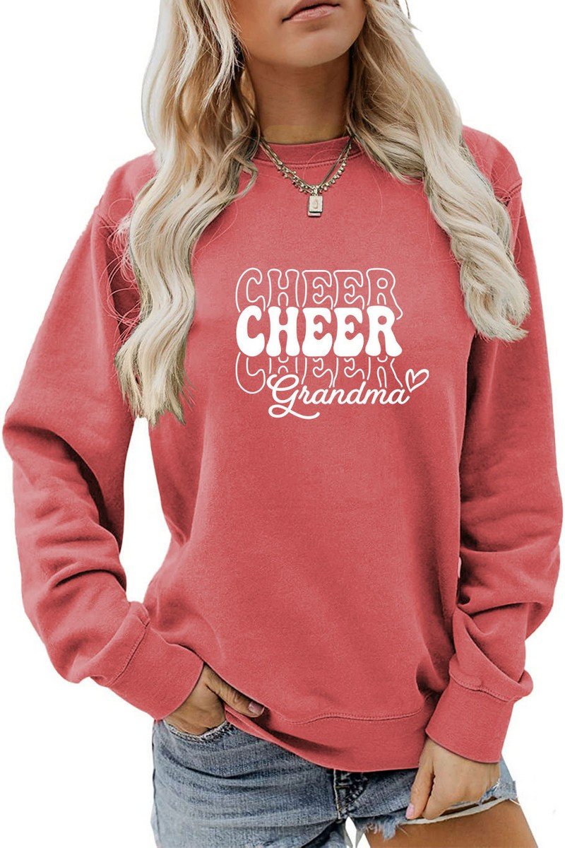 WOMEN CHEER LETTER PRINTING LOOSE FIT PULLOVER