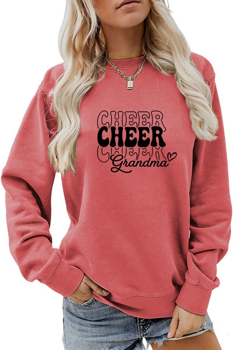 WOMEN CHEER LETTER PRINTING LOOSE FIT PULLOVER