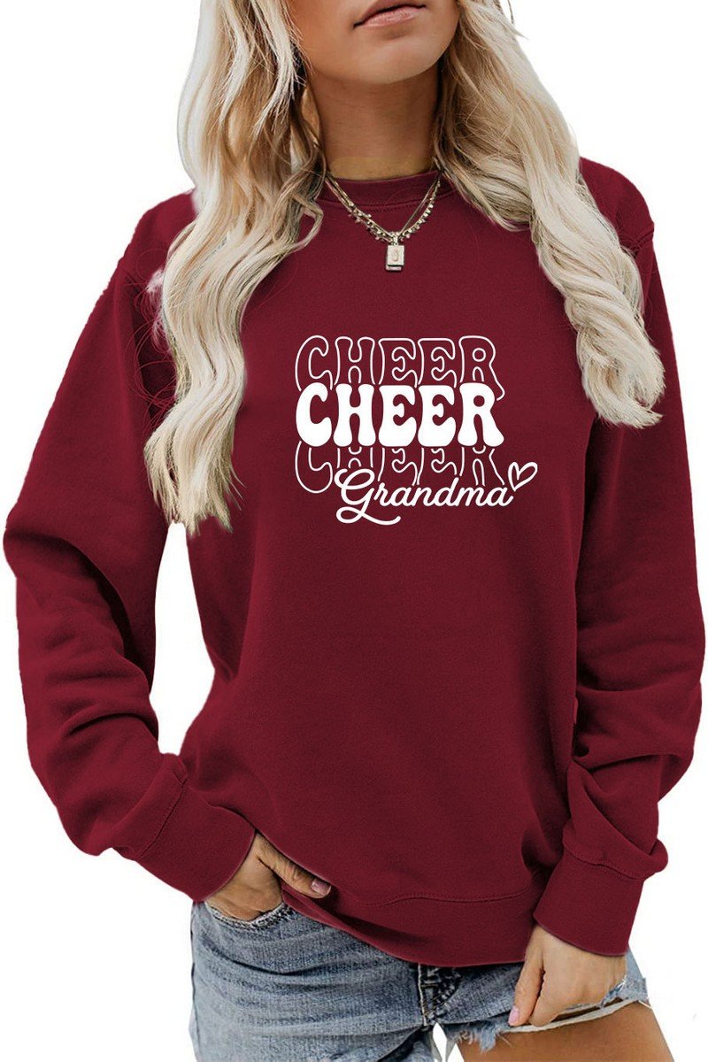 WOMEN CHEER LETTER PRINTING LOOSE FIT PULLOVER