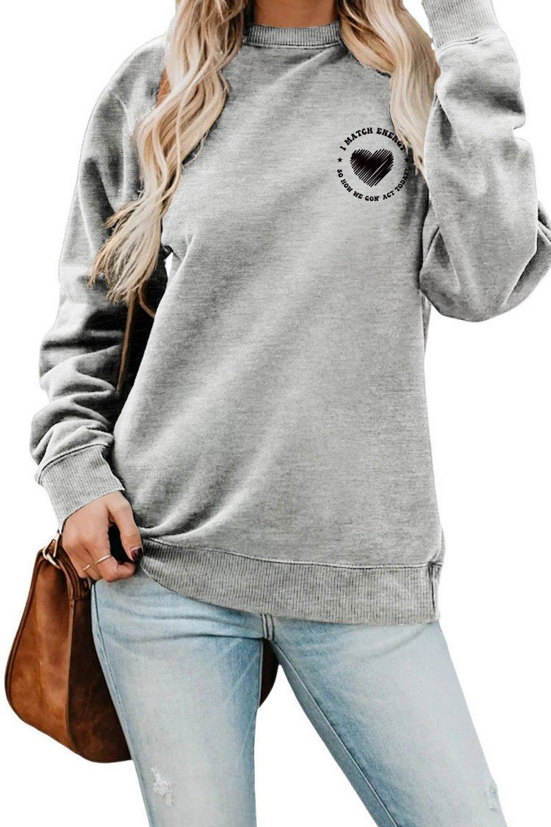 WOMEN HEART PRINTING SOLID PULLOVER T SHIRT