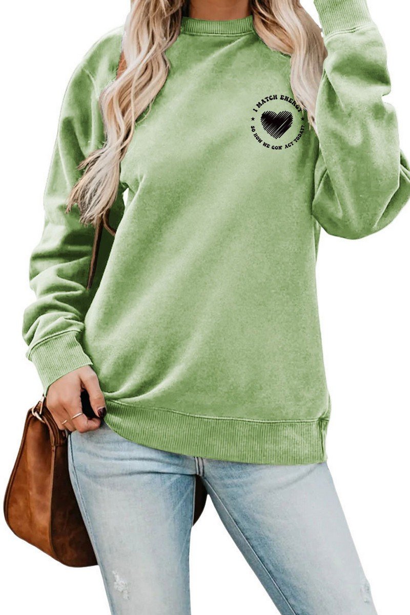 WOMEN HEART PRINTING SOLID PULLOVER T SHIRT